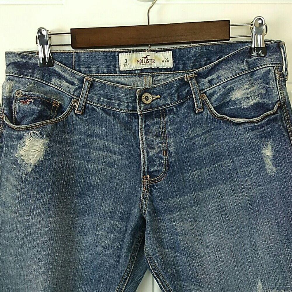 Hollister button fly distressed cropped jeans